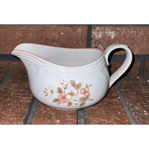 Country Ware Stoneware Peachwood Pink Trim Floral Gravy Boat Japan